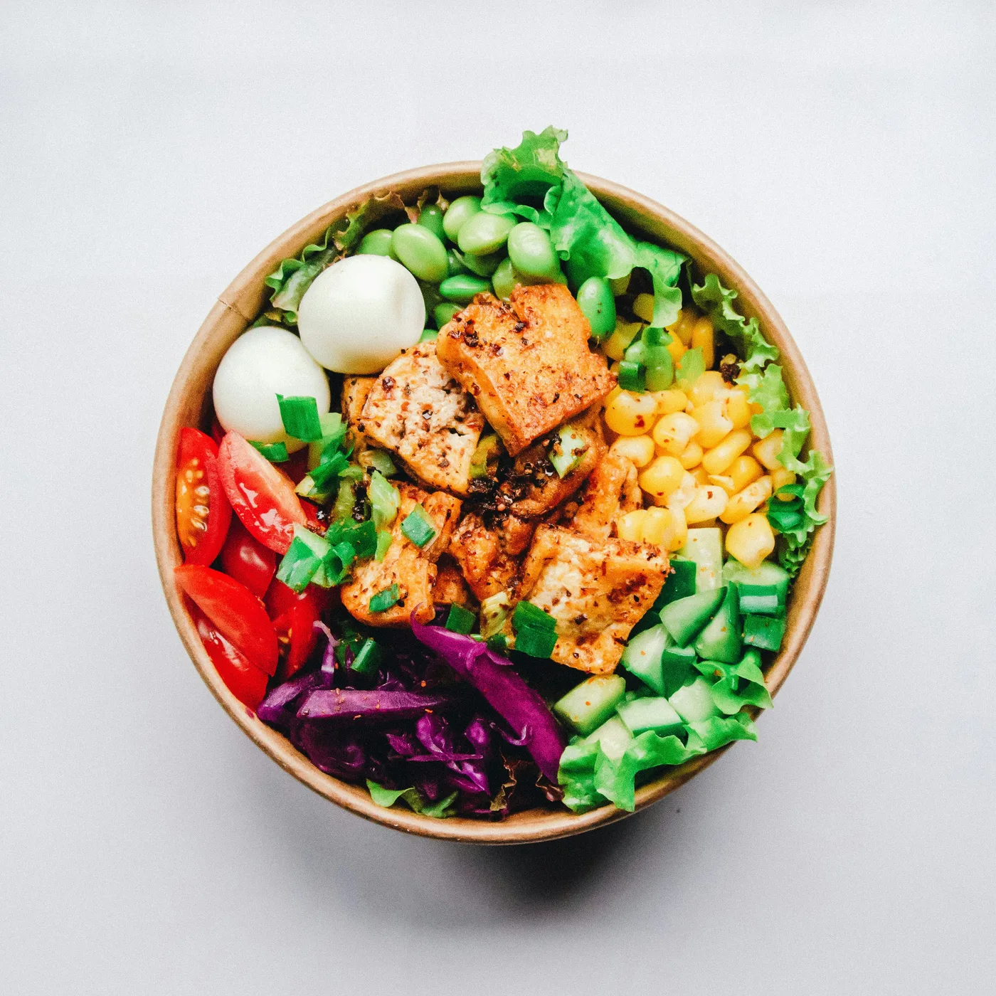 Colourful balanced meal with fruit, vegetables and familiar everyday food